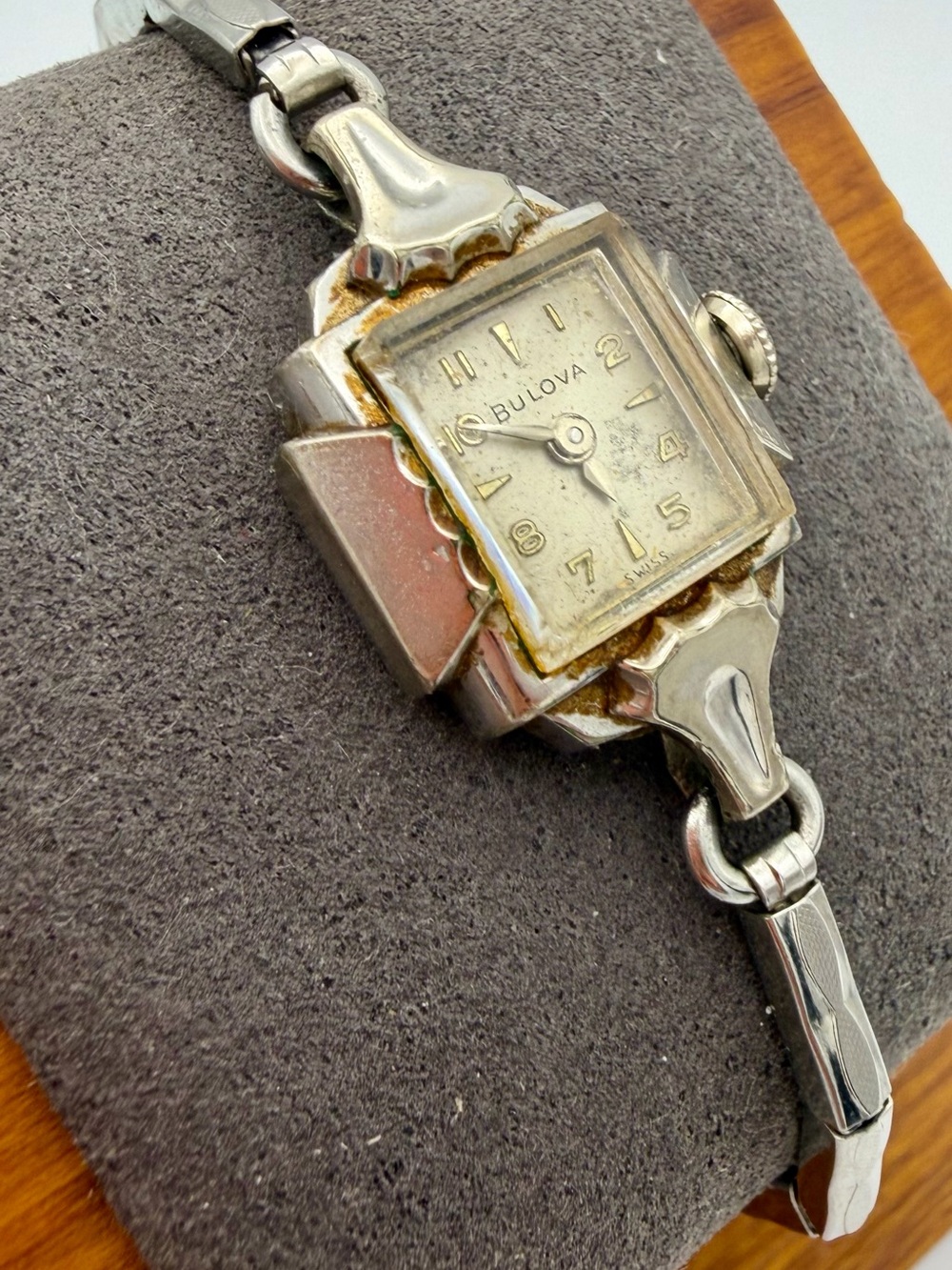 1955 Bulova Silver-Tone Ladies Pendant wind-up Watch with Rectangular Dial - Picture 2 of 5